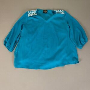 Bob Mackie Wearable Art Tunic Top 18W Turquoise Blue Embellished Shoulder Blouse